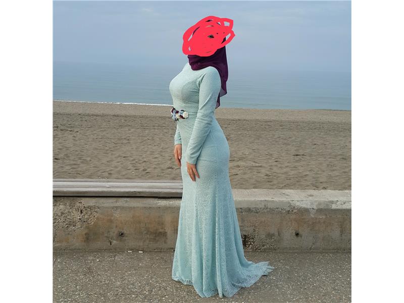 Bebe mavisi balık model dantel elbise