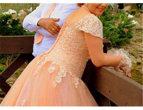 ŞIK,ZARİF,SOMON RENGİ,PRENSES MODEL,İKİNCİ EL, NİŞANLIK,KINA ABİYE