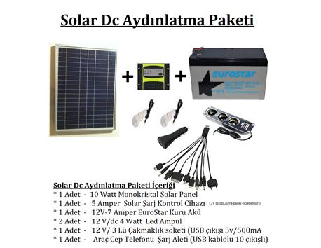 Güneş Enerjisi ile aydınlatma ve telefon şarj Paketi
