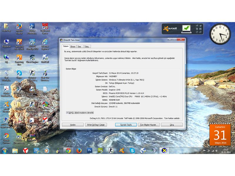 Dell İnspiron 1545 Core 2 Duo 2.40 GHZ//4 GB Ram// 1695 MB Ekran Kartı// 320 GB HDD