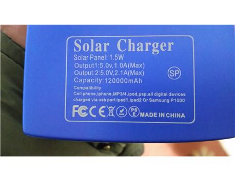 Sıfır güneş enerjili 120.000 Mah gücünde powerbank 