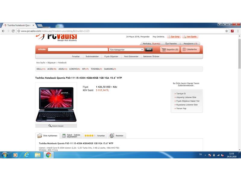 TOSHİBA Qosmio f60-111 / i5 İŞLEMCİ 430m-8gb ram-4gb toplam grafik belleği