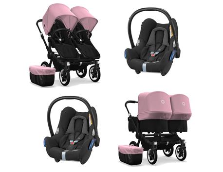 Bugaboo Donkey 2 Twin Black 2x Cabriofix Travel System (Soft Pink)