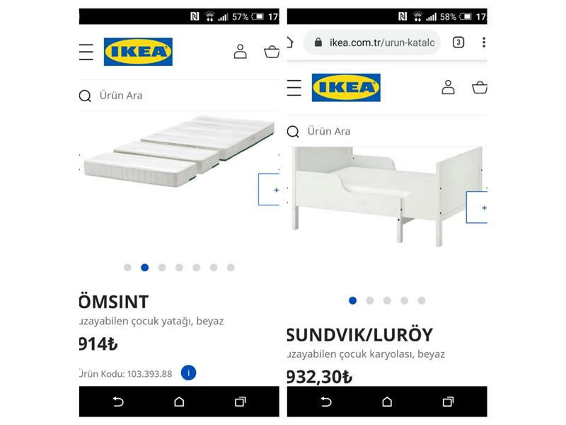 Ikea buyuyebilen yatak+ minderi+iki adet zemin tahta takimi takasyolu