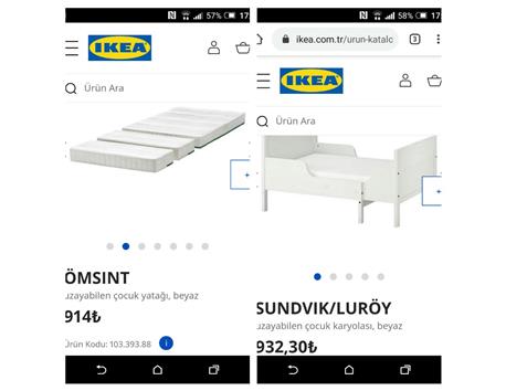 Ikea buyuyebilen yatak+ minderi+iki adet zemin tahta takimi