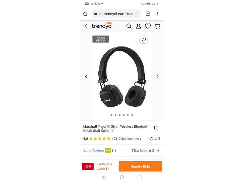 Marshall Major 3 Bluetooth Mikrofonlu Sıfır kulaklık 