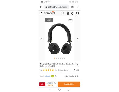 Marshall Major 3 Bluetooth Mikrofonlu Sıfır kulaklık 