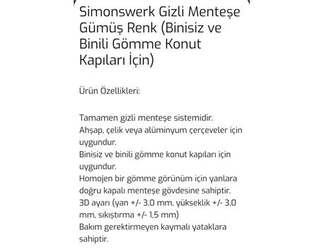 Simonswerk Tectus TE 240 3D gizli kapı menteşesi