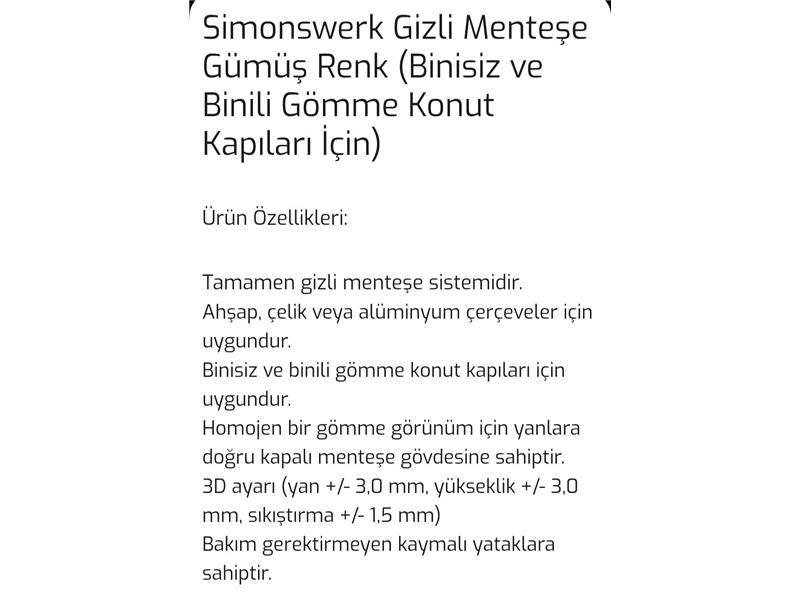 Simonswerk Tectus TE 240 3D gizli kapı menteşesi