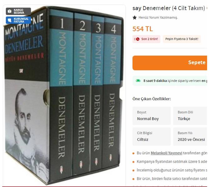 Montaigne Denemeler / Bütün Denemeler - [4 Cilt Takım]